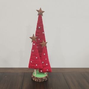 Handmade Red Holiday Tree Decoration with Stars 15in High
